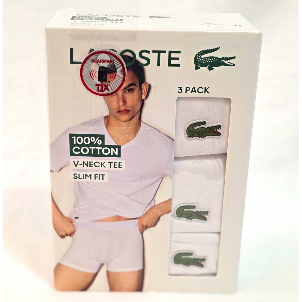NWT Lacoste Men's 100% Cotton V-Neck T-Shirts 3-Pack Slim Fit Size M TH9008-51